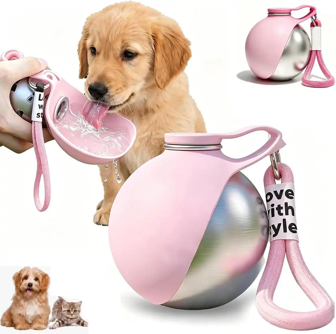 2 in 1 Portable Dog Water Bottle, 285ml Foldable Dog Travel Water Bottle with Silicone Bowl